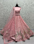 Jyoti Fashion Women's Pink Bridal Net Fancy Foil & Sequins with Multi Thread Embroidered Wedding Lehenga Choli