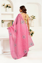 Joban Fashion Baby Pink Geomatric Linen Ready To Wear Saree With Unstitched Blouse - Distacart