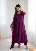 Joban Fashion Wine Kurta Set Georgette Sequence Embroidery Work - Distacart