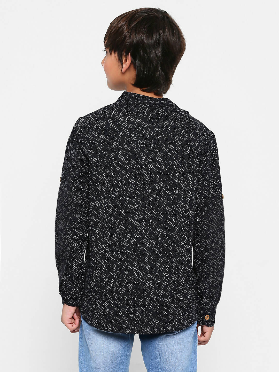 Manet Ethnic Full Sleeves Triangel Printed Shirt - Black