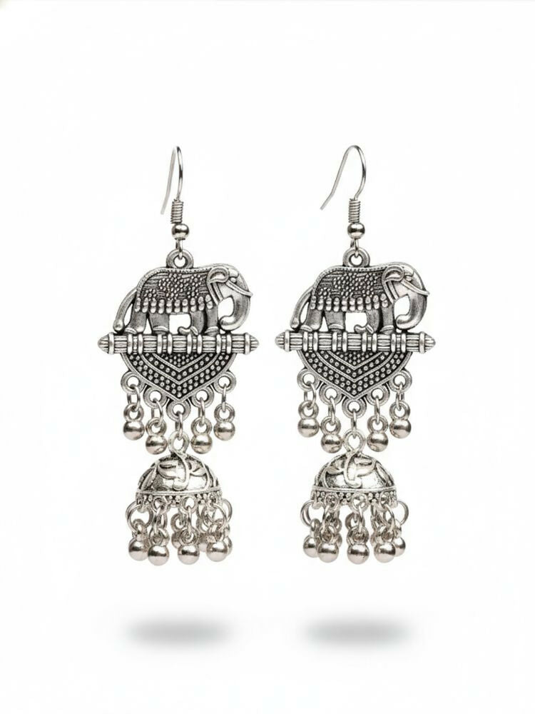 NVR Women Elephant Design German Silver Oxidised Jhumka Earrings - Distacart