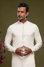 Raivat Ethnic Art Banarasi Silk Thread Work Kurta Pajama In Cream Colour