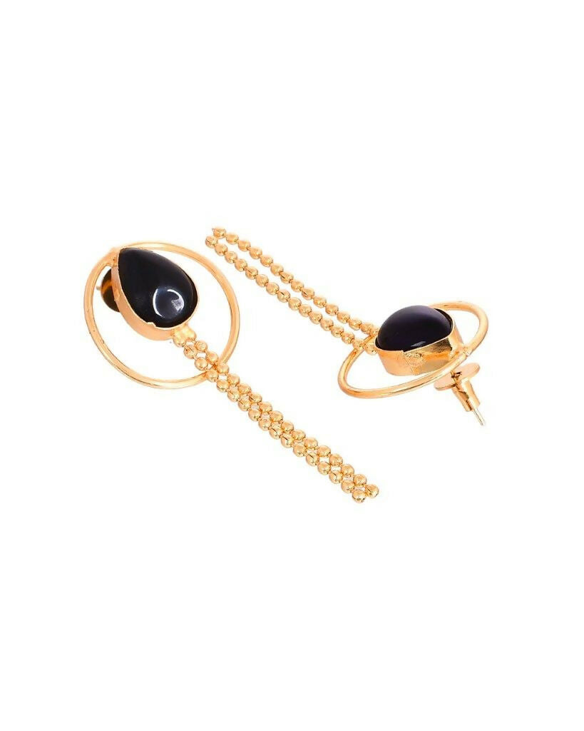 VOJ One Gram Gold Plated Drop Shaped Black Stone Studded Earrings - Distacart