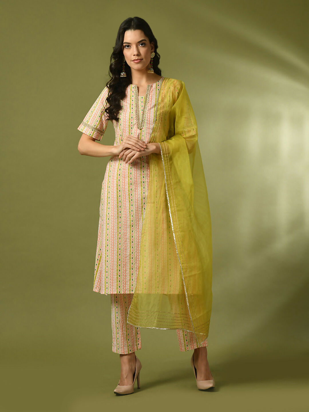 Myshka Women's Multi Printed Cotton Straight Party Kurta Set With Dupatta