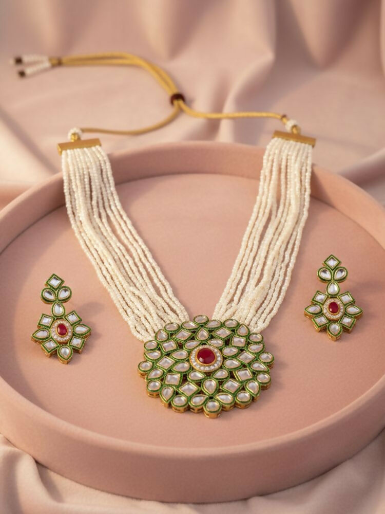 NVR Women Gold Plated White Kundan Jewellery Set - Distacart
