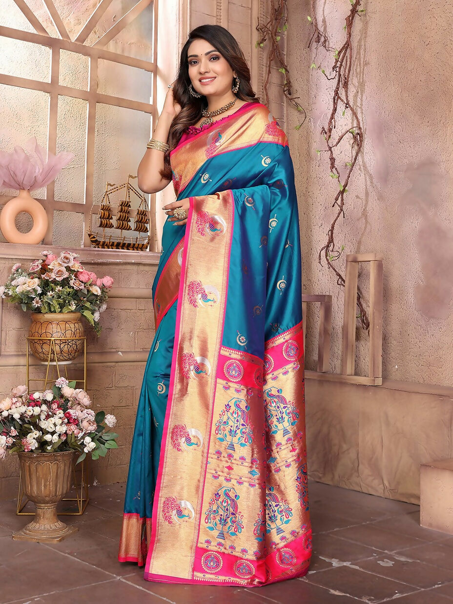 Joban Fashion Paithani Royal Blue Woven Soft Silk Saree - Distacart