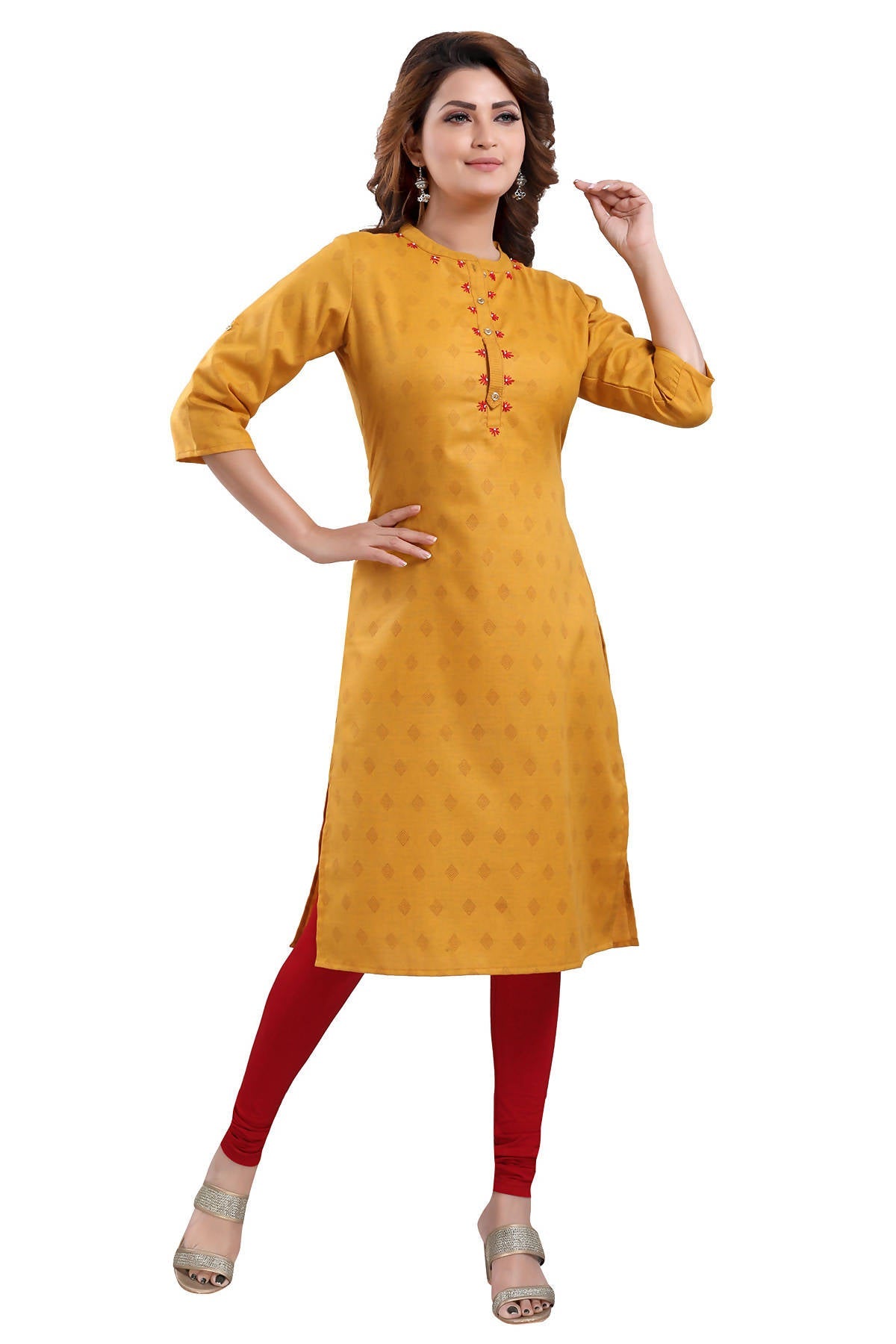 Snehal Creations Mustard Casual Cotton Printed Ladies Kurti - Distacart