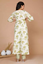 Miravan Women's Green Printed Anarkali Kurta With Palazzo And Dupatta