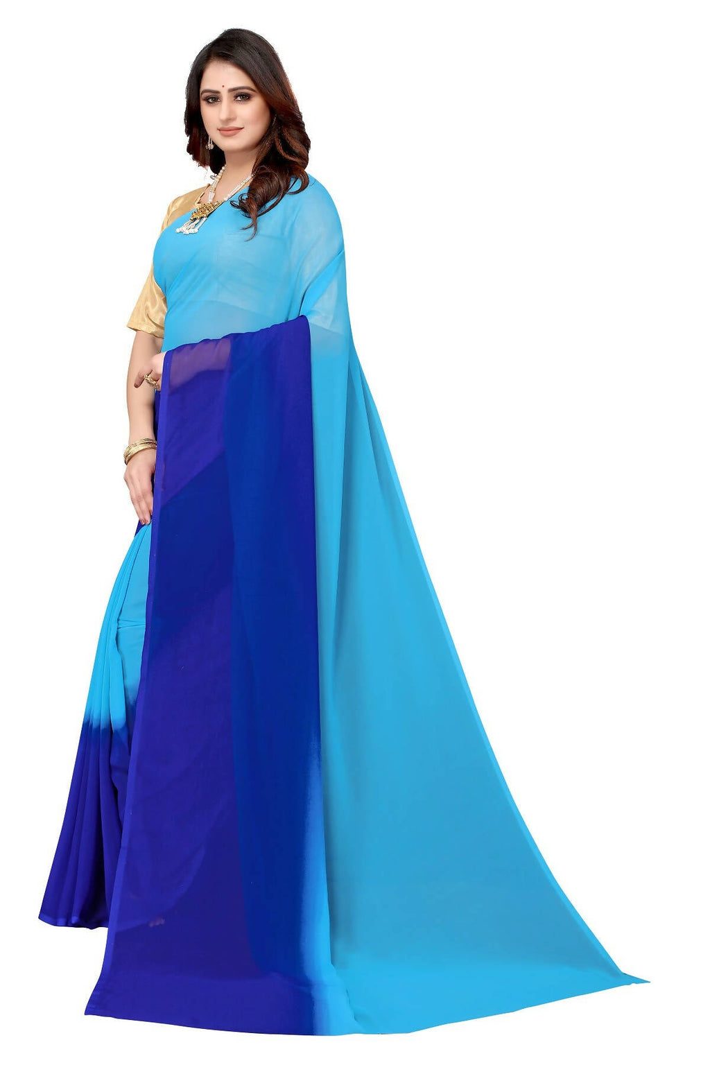 Vamika Blue Half N Half Georgette Saree - Distacart