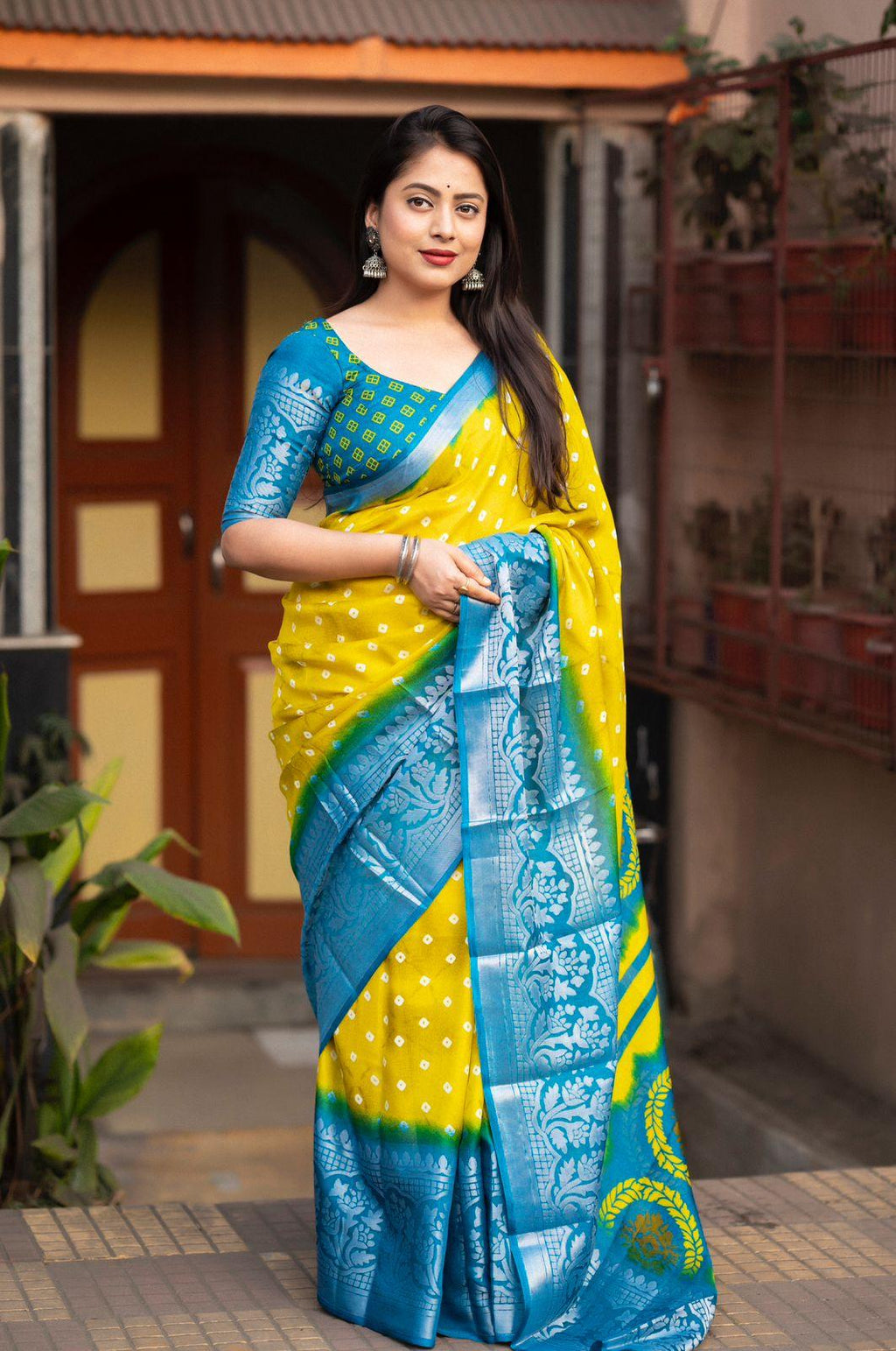 Lemon Jute Silk Printed Saree with Unstitched Blouse - Hiral Fashion