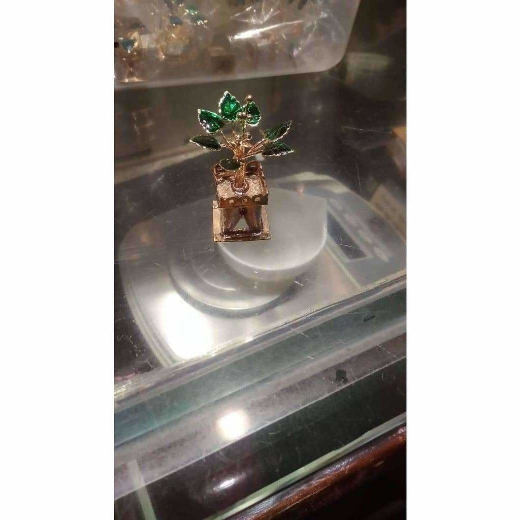 Silver and Gold Coated Decorative Tulsi Item with Green Leaf -Small Size / Tulsi Kota - Small Size