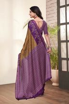 Prime Volt Mal Cotton Mustard Purple Ethnic Printed Saree with Designer Blouse Piece - Distacart