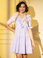 Purple Viscose Texture Flared Dress - Shivani - Distacart