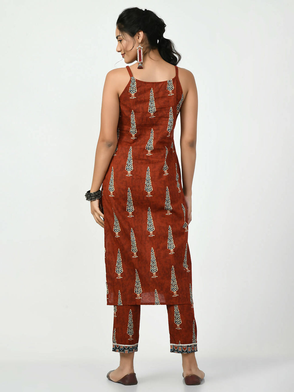 Myshka Women's Rust Straight Printed Kurta