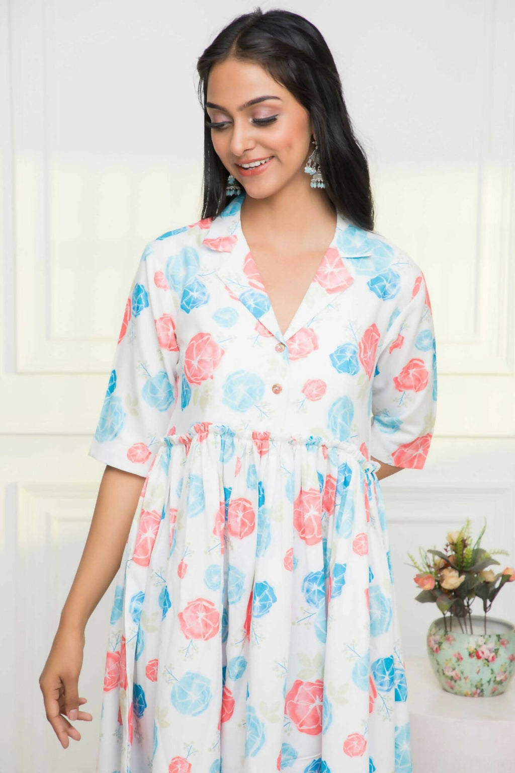 Myshka Women Multi - Floral Rayon A-Line V-Neck Dress - Distacart