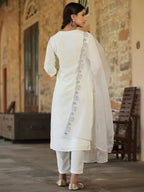 Juniper Women's White Chinnon Solid Embroidered Kurta Set - Distacart