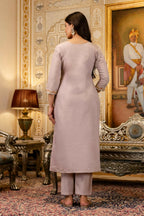 The52 Lavender Women's Beautiful Viscose Shimmer Fabric Embroidered Work Straight Kurta Pant and Dupatta Set - Distacart