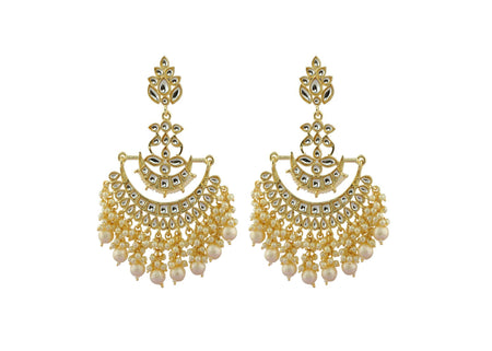 Joban Fashion Women Kundan Pearl Golden White Earrings