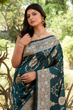 Joban Fashion Green Banarasi Soft Pure Handloom Banarasi Silk Saree